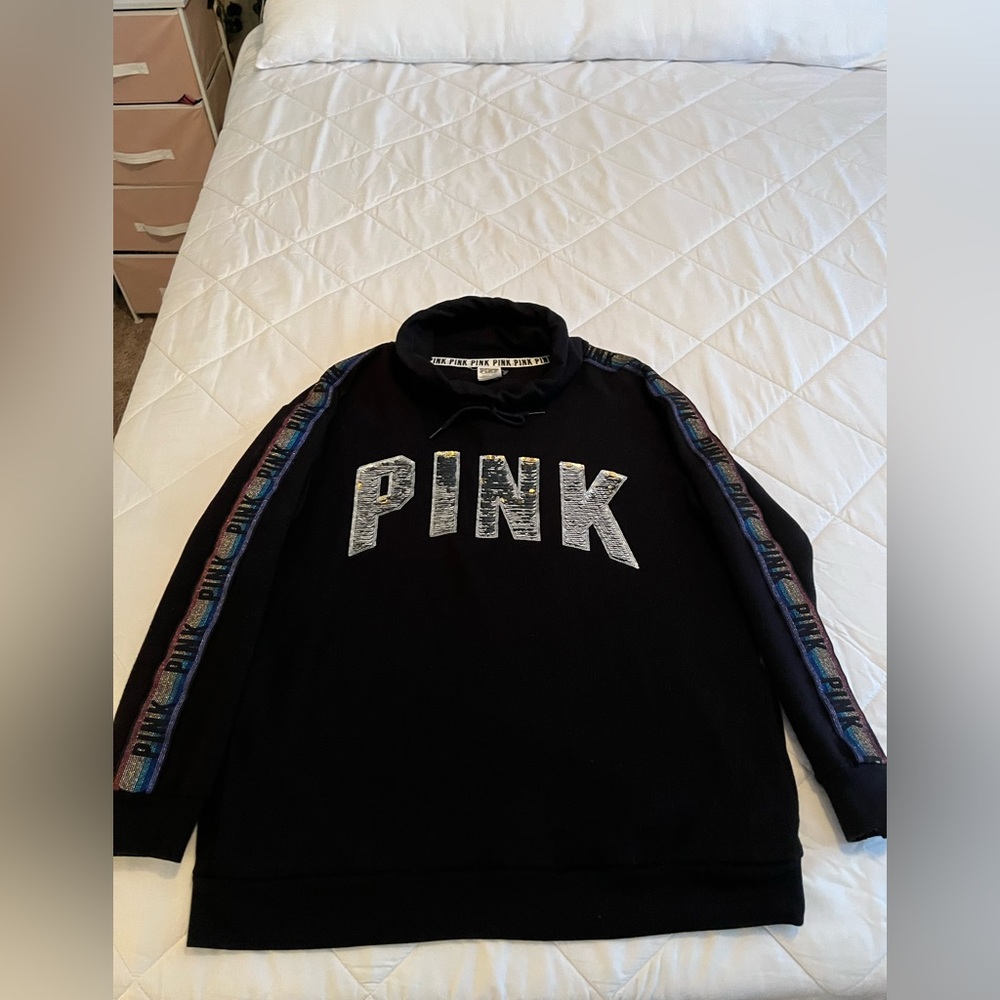 Victoria's Secret PINK sparkly sequin logo cowl neck sweatshirt